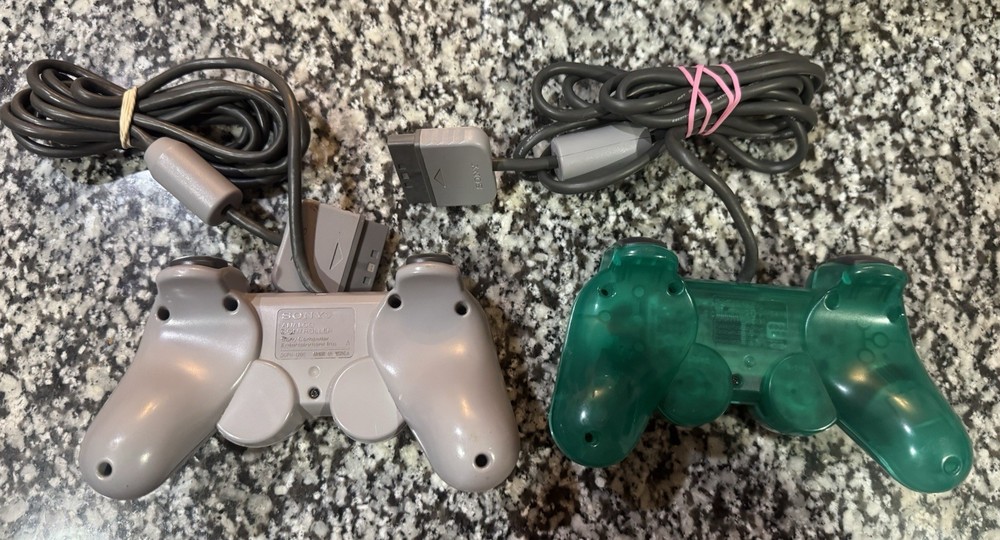 Sony PlayStation PS1 DualShock Controller Grey Emerald Green OEM NOTTESTED