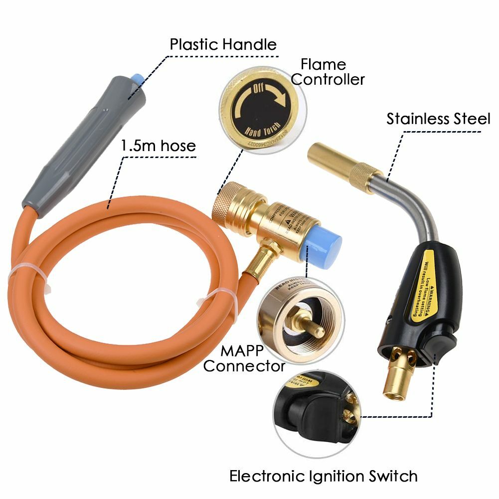 MAPP MAP-pro Propane Self-Igniting Gas Welding Turbo Burner Torch & 5' Hose Kit