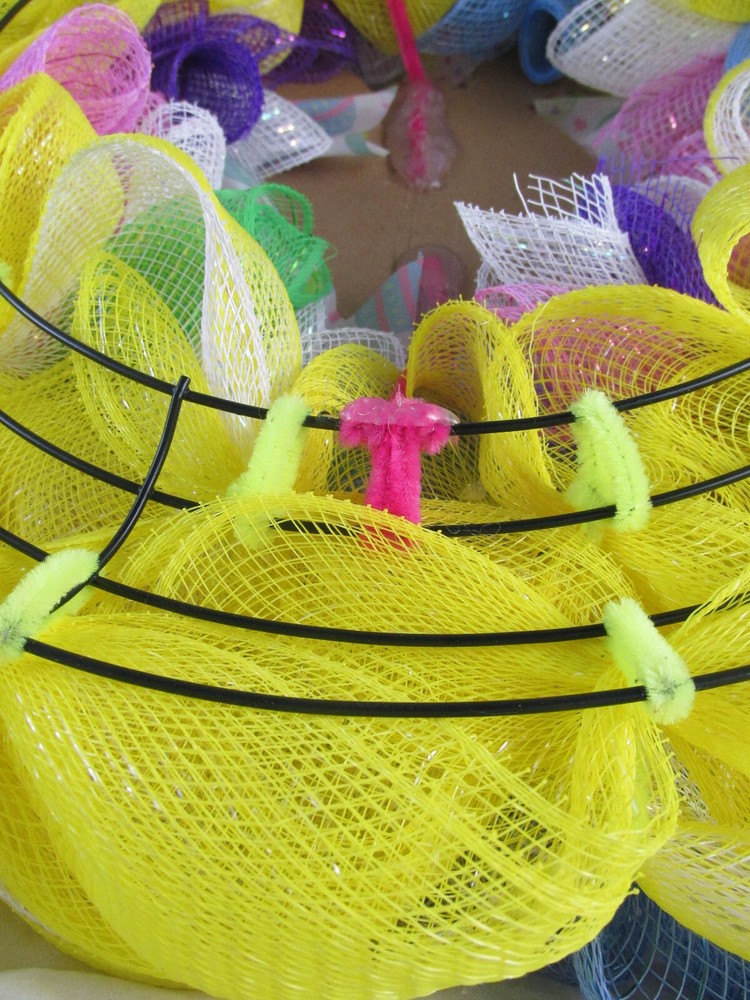 Bubbles, Cruffles, and Curls Deco Mesh Easter Wreath