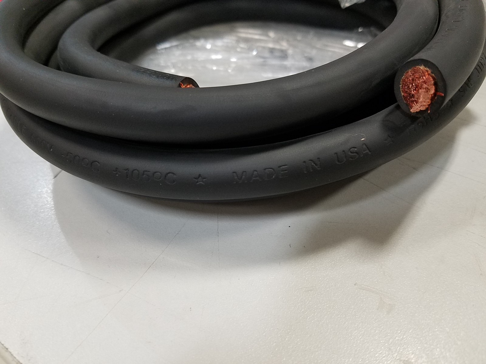 15' FT 1/0 AWG WELDING/BATTERY CABLE BLACK  600V MADE IN USA COPPER EPDM JACKET