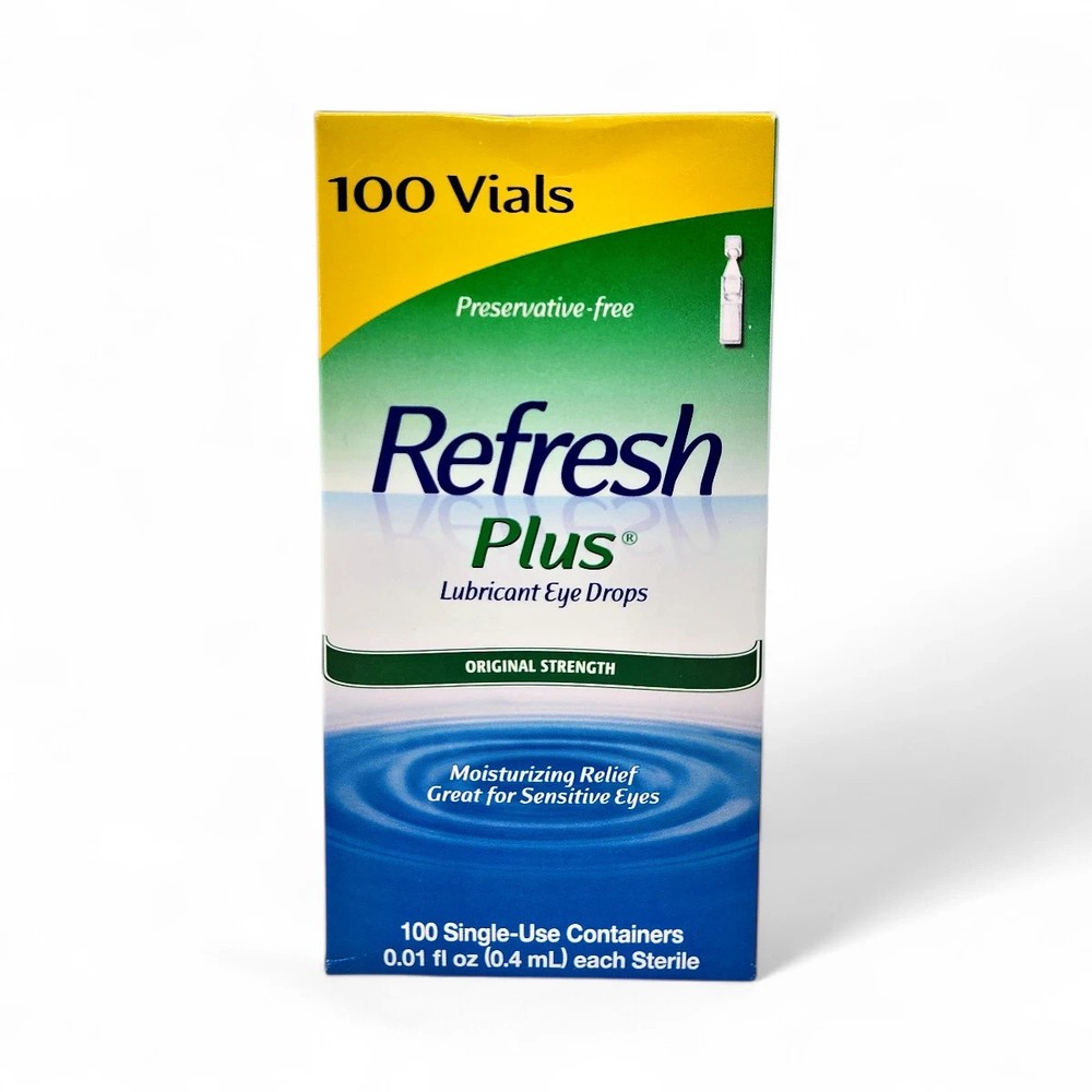 Refresh Plus Lubricant Eye Drops, Single-Use Vials Containers Dry Eyes 100 Count