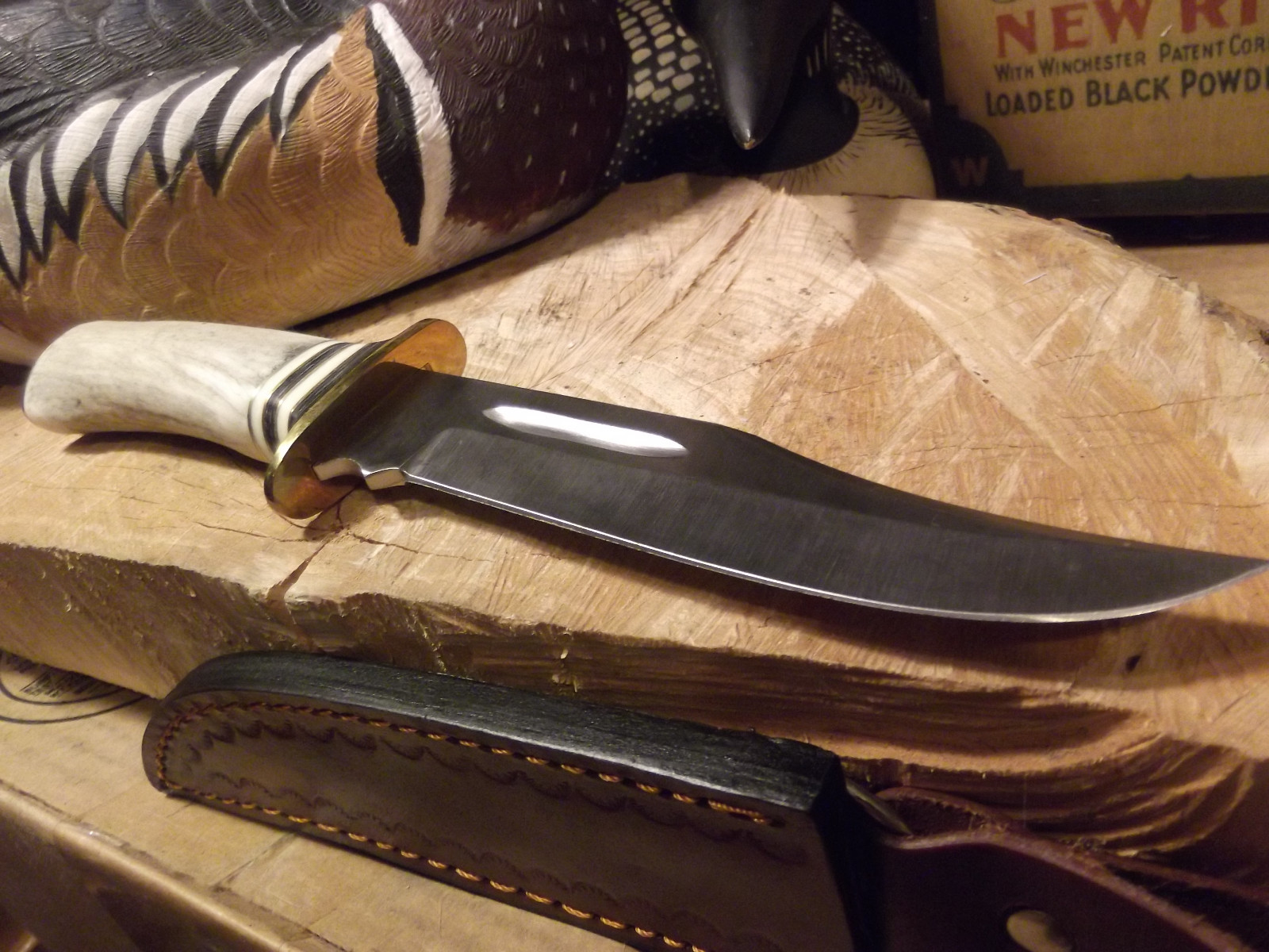 STEEL STAG 10 1/2' FIXED BLADE KNIFE ELK ANTLER HANDLE 440S.S. BLADE LEATHER SHE