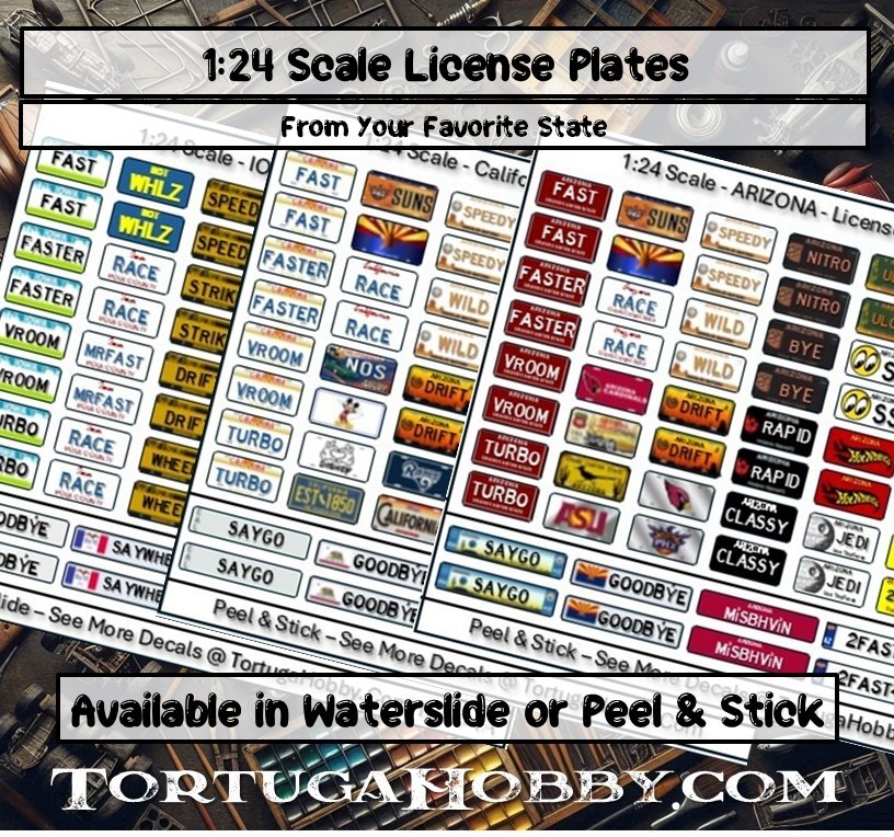 1:24 Scale License Plates in Your State - Mini Decals for Models, Diecast, Derby