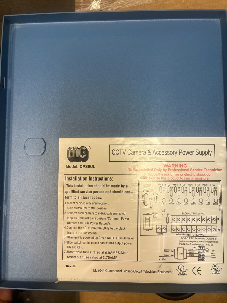 MG Electronics DPS9UL CCTV Power Supply 24VAC