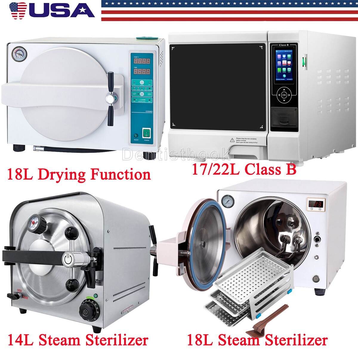 Dental Autoclave Steam Sterilizer Class B Medical Drying Sterilizing Case 22&18L