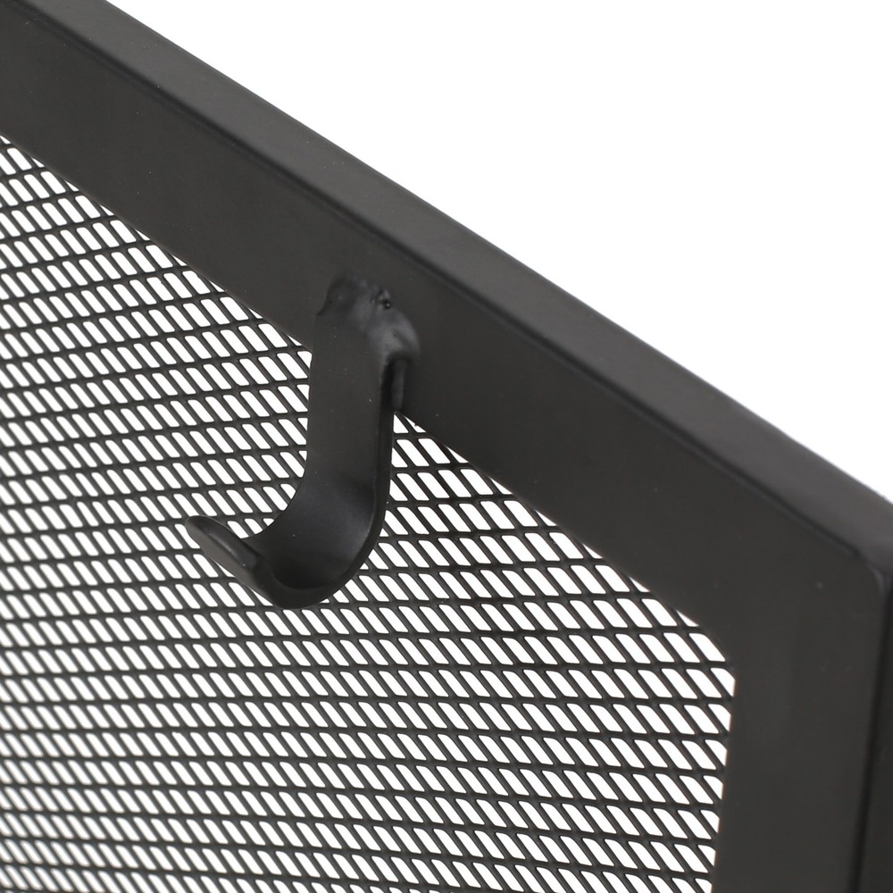 Modern 3 Panel Iron Folding Fireplace Screen with Doors and Tools Matte Black