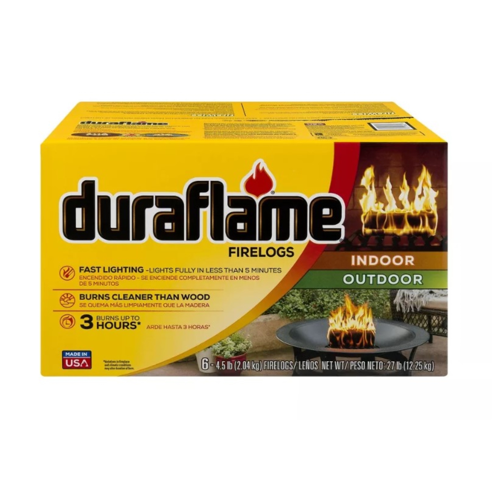 Duraflame 4.5lb Firelog, 3 Hour Burn, Indoor/Outdoor Use, 6 Pack (27 LB Total)