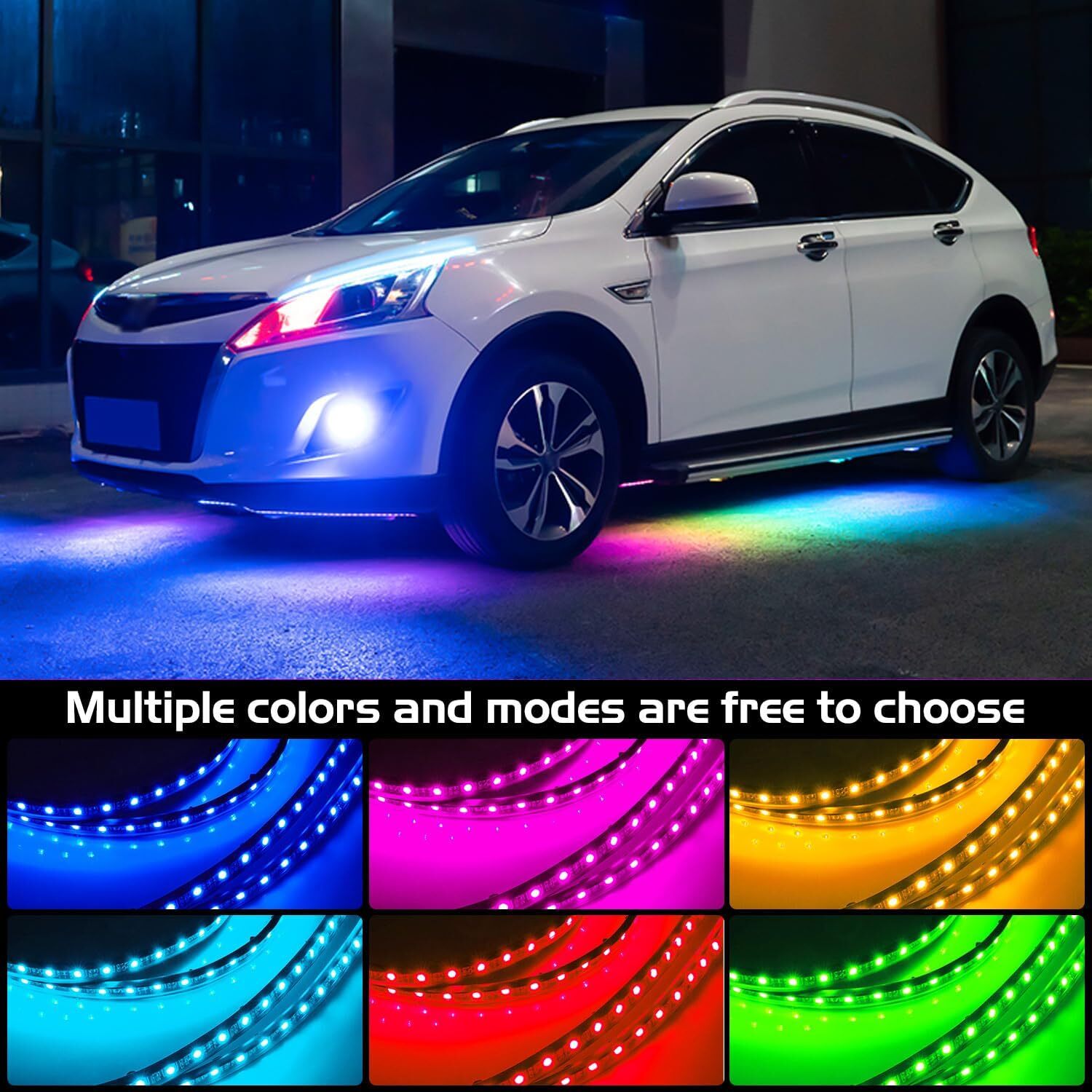 6PCS Double Row LED RGB Dream Lights Strip Neon Underglow LED Chasing Kit Remote