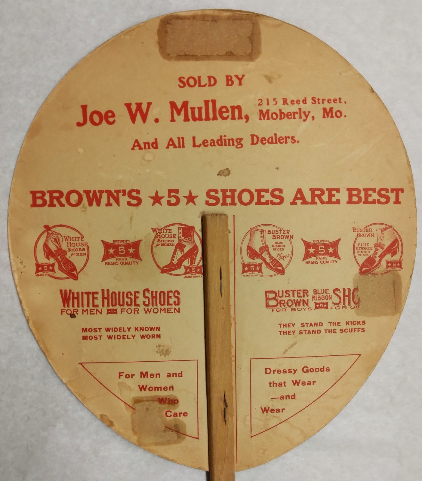 Buster Brown Blue Ribbon Shoes c1910s Handheld Ad Fan Used