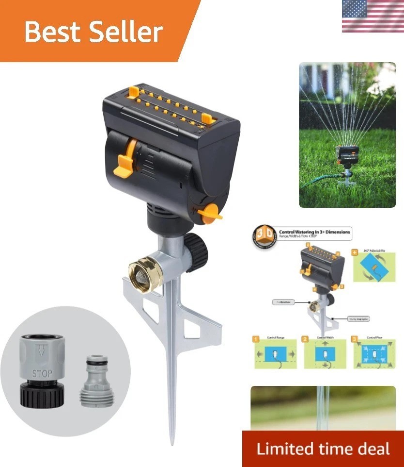 Versatile Oscillating Sprinkler for 4000 sq. ft. - Connectable Quick Connect Set