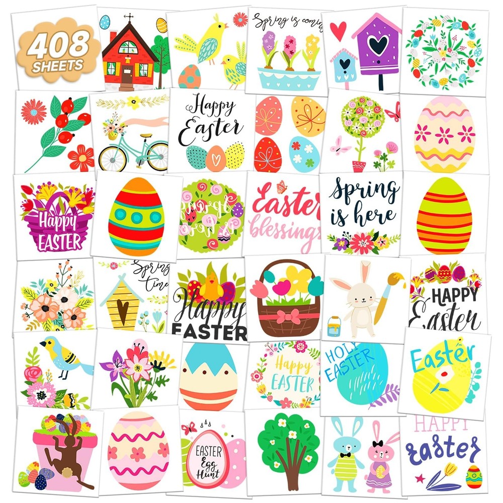 EMOME 408 Individually Wrapped Sheets Easter Tattoos for F