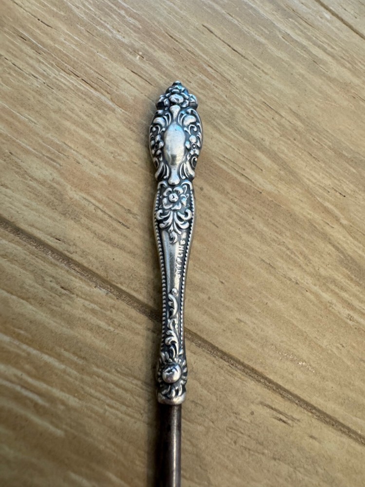 Antique Sterling Silver Handle Button Hook Beaded Floral & Scrolling Design