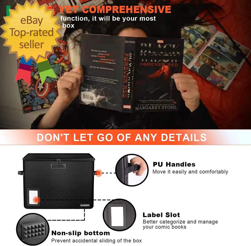 Comic Book Storage Box, Fireproof & Water-Resistant Comic Book Box with Lock an