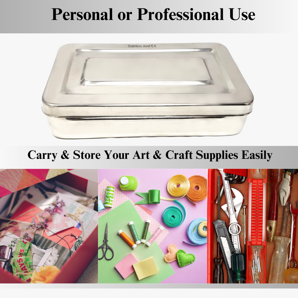 Stainless Steel Rectangle Stitching Case for Threads Needles Scissors- 10"x6"x2"