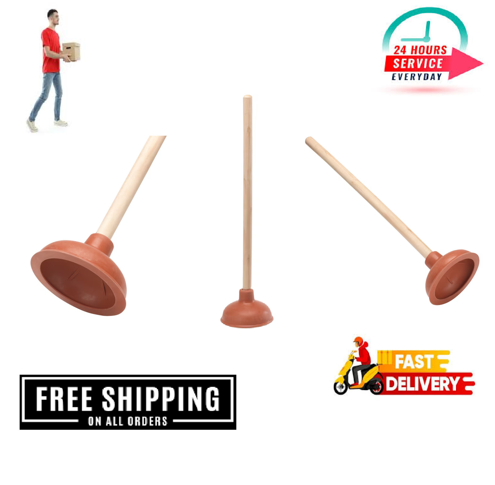 Project Source 5.31-in Red Rubber Plunger 18-in Handle