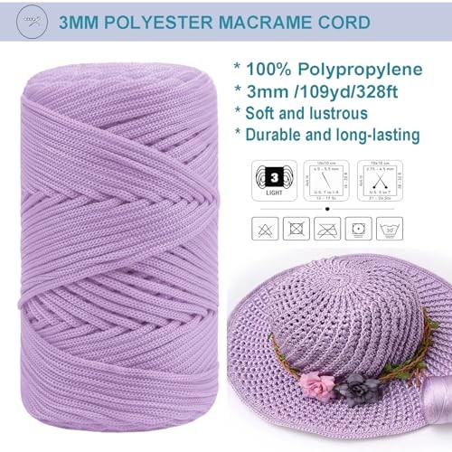 Polyester Braided Macrame Cord Thick Durable Soft Crochet Cord for 3mm White