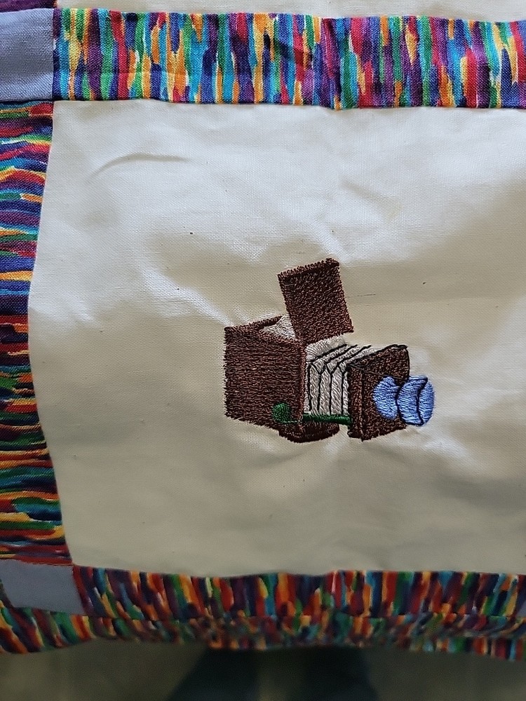 Machine stitched Patchwork Quilt Top Machine Embroidered Squares Sewing Themed