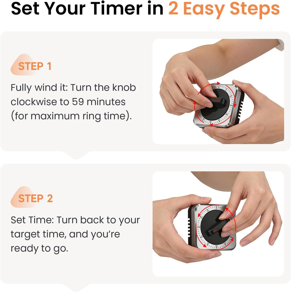 Mechanical Kitchen Timer with Magnet: Wind up Cooking Timer Clock with Loud Alar