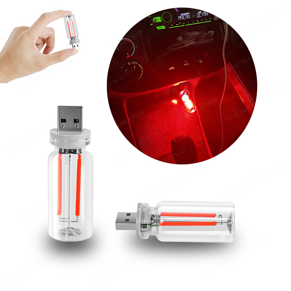 USB Glass Bottle Atmosphere Night Light – Touch Switch Dimmable LED Red Bulbs