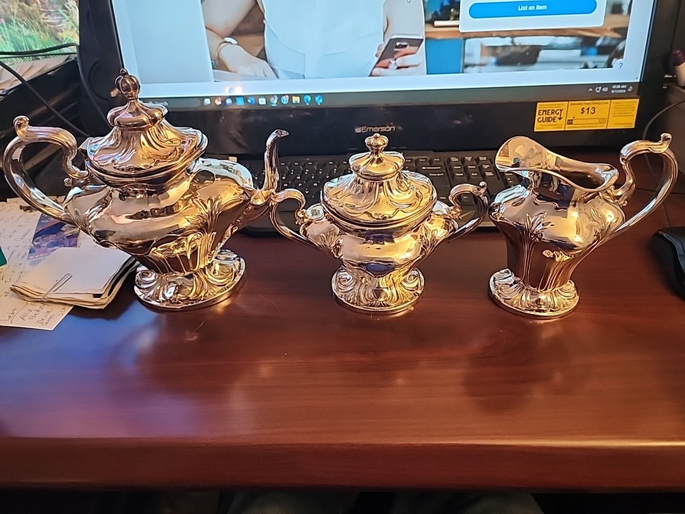 Antique Pairpoint Mfg Quadruple Silver Plated 3-piece Tea/Coffee Set #387 C.1904