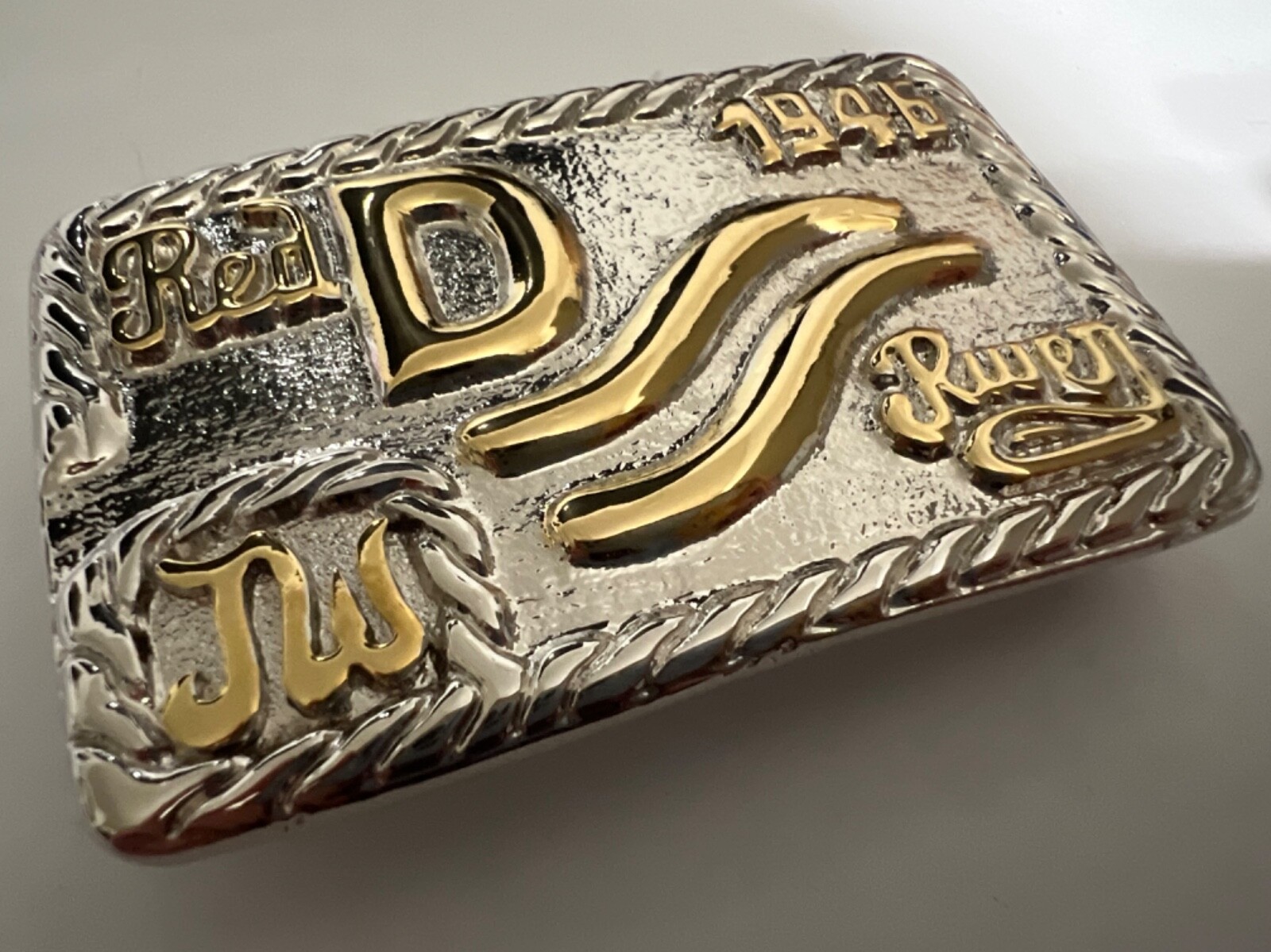 John Wayne GOLD/NICKEL Red River D Brand Belt Buckle Movie Westerns JW INITIALS