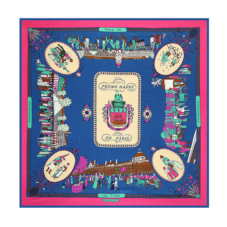 130*130cm stroll on the streets of Paris, 100% silk scarves +1 gift necklace #89