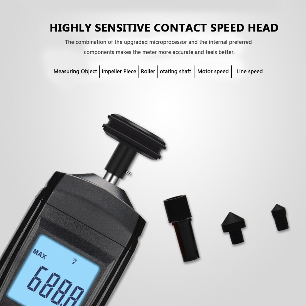 Digital Contact Motor Tachometer LCD Speedometer Rotate Speed Meter Data Hold US