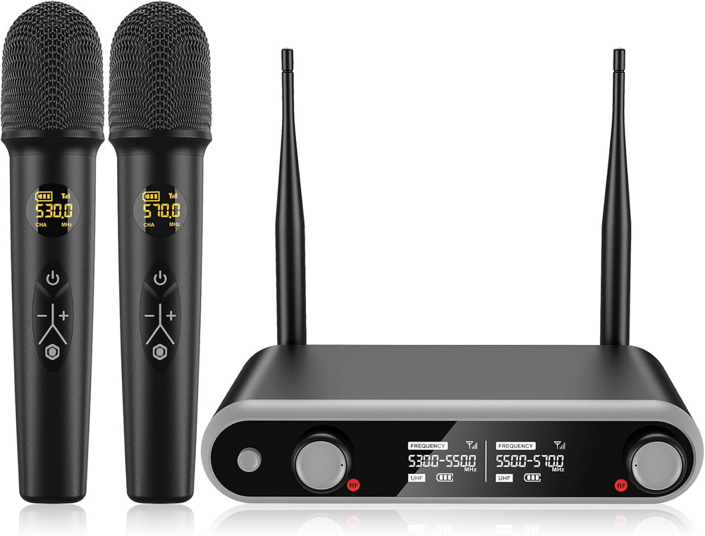Wireless Microphone System Karaoke Machine - Rechargeable Handheld Dynamic Micro