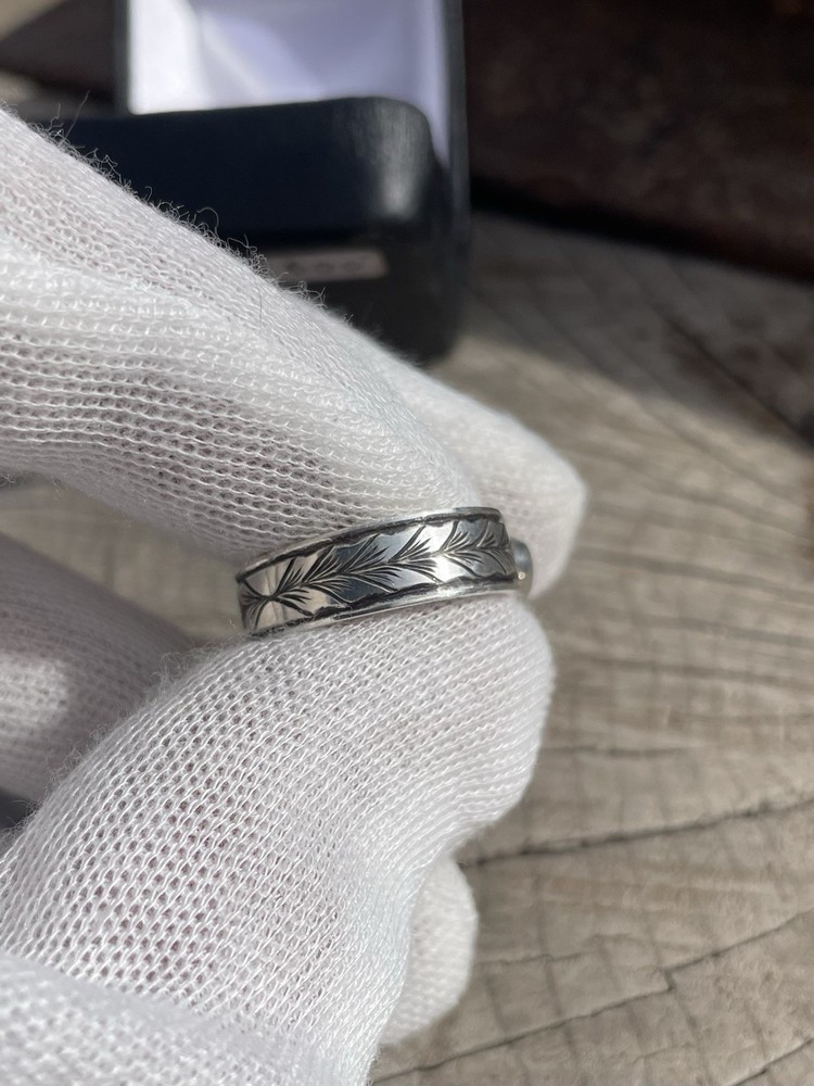 Handmade And Engraved Silver Ring With Zircon Size 9