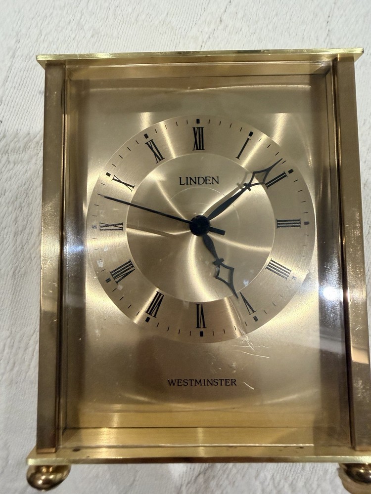 Linden Westminster Brass Mantel Clock Analog Roman Numerals Rectangular