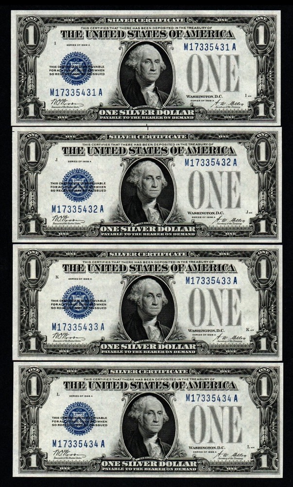 $1 1928A (10) CONSECUTIVE GEM UNCIRCULATED FUNNY BACK Silver Certificates!