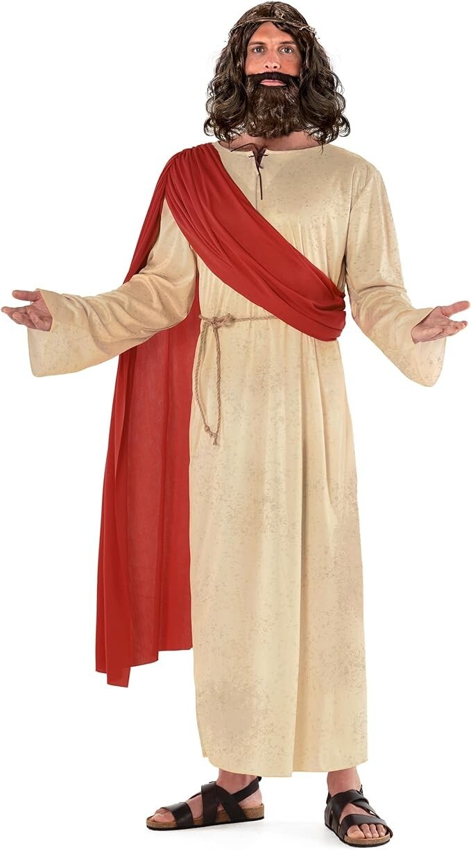 Men`s Jesus Costume Adult Christ Robe + Wig Beard Religious Biblical Outfit