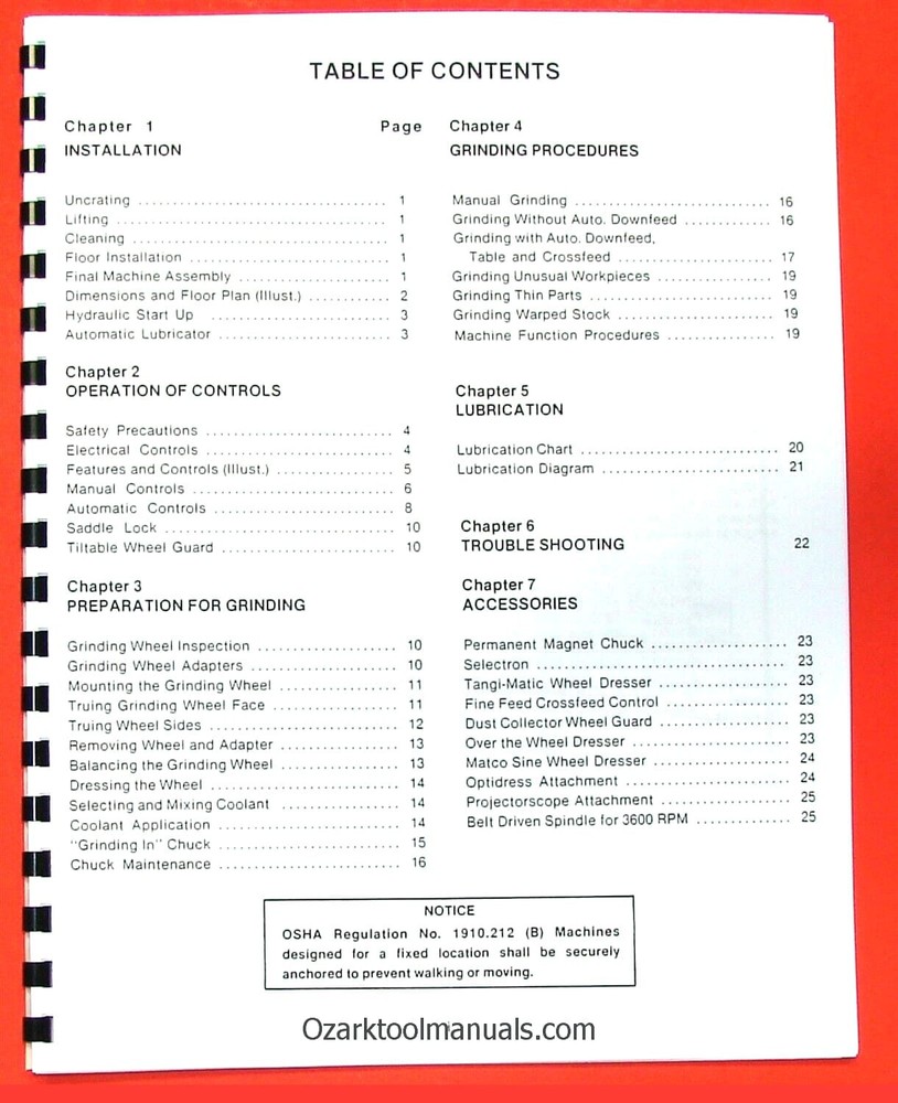 DoALL VS612 VS618 Surface Grinder Owners Operators Service Manual 0276