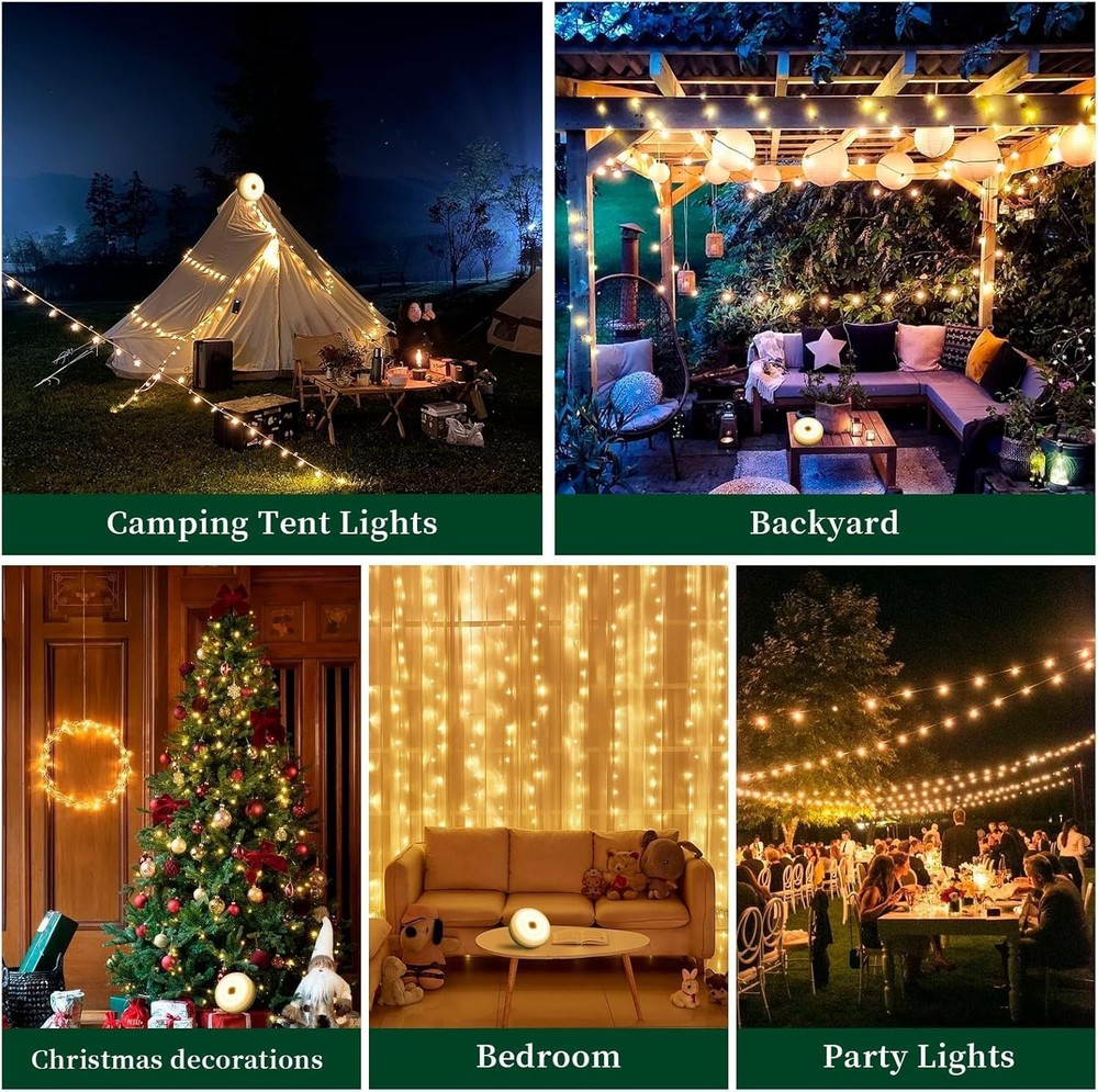 33FT Portable Camping String Lights USB Rechargeable LED Outdoor Tent Light