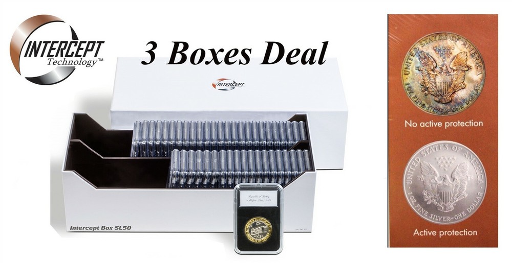 3 Lighthouse Intercept Shield Double Row Certified Coin Slab Boxes Long Term