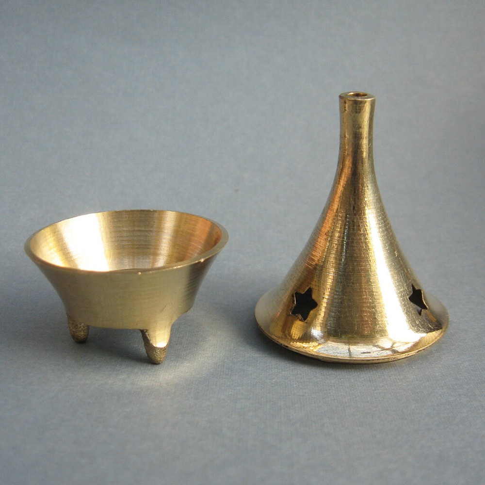 Mini Brass Incense Cone Burner with Lid - One Piece (Assorted Styles) 2.25" Tall