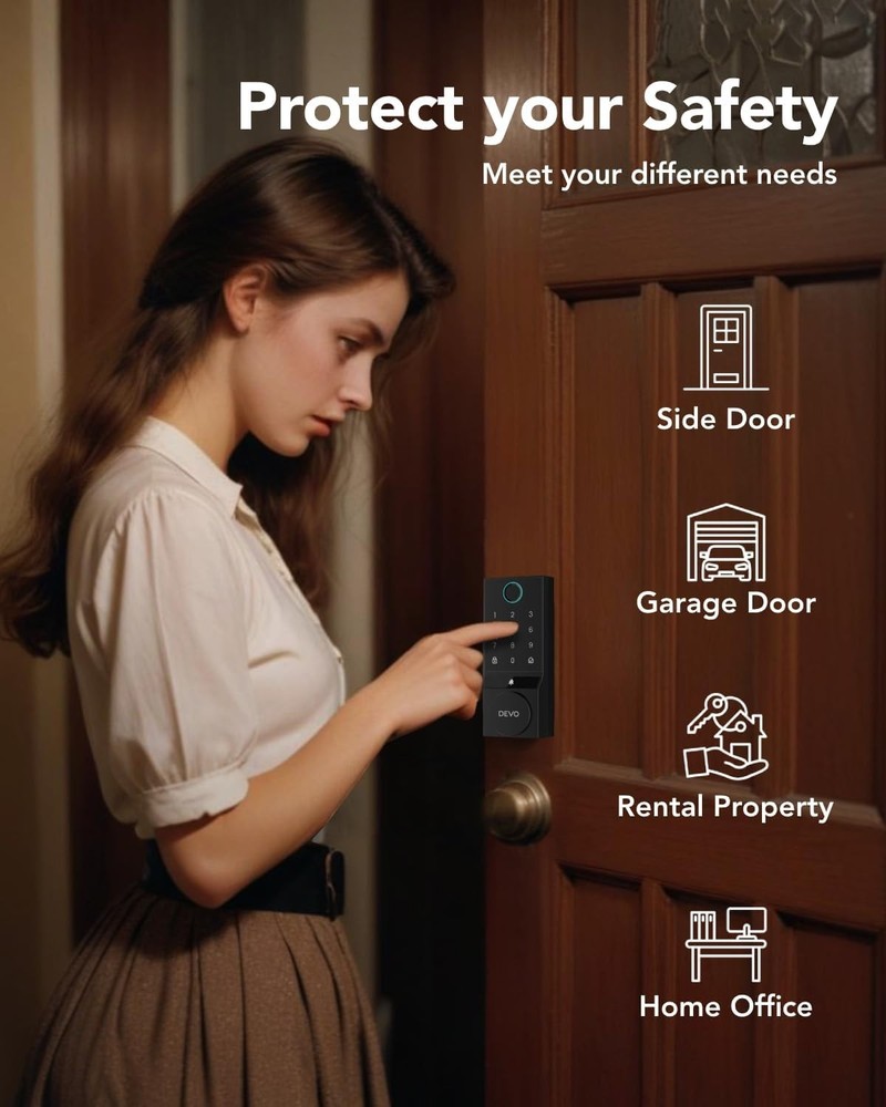 Devo G3 WiFi Smart Lock Fingerprint Keyless Entry Deadbolt Black