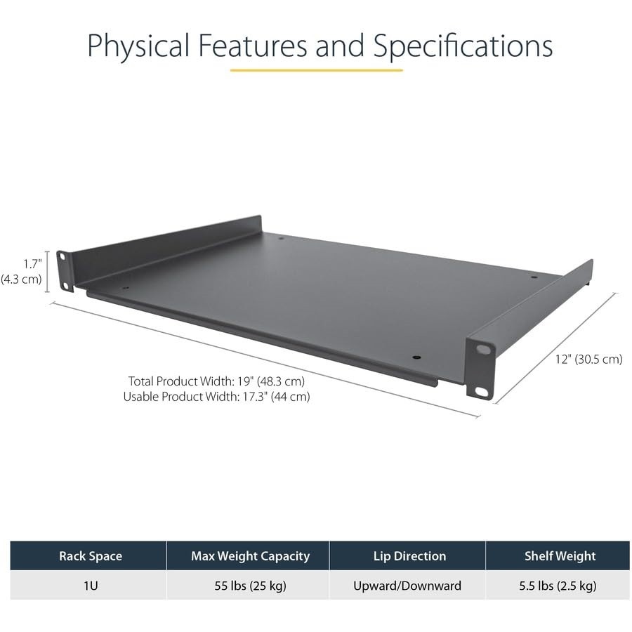 StarTech 1U Server Rack Cabinet Shelf Fixed 12" Deep Tray SHELF1U12FIXEDS