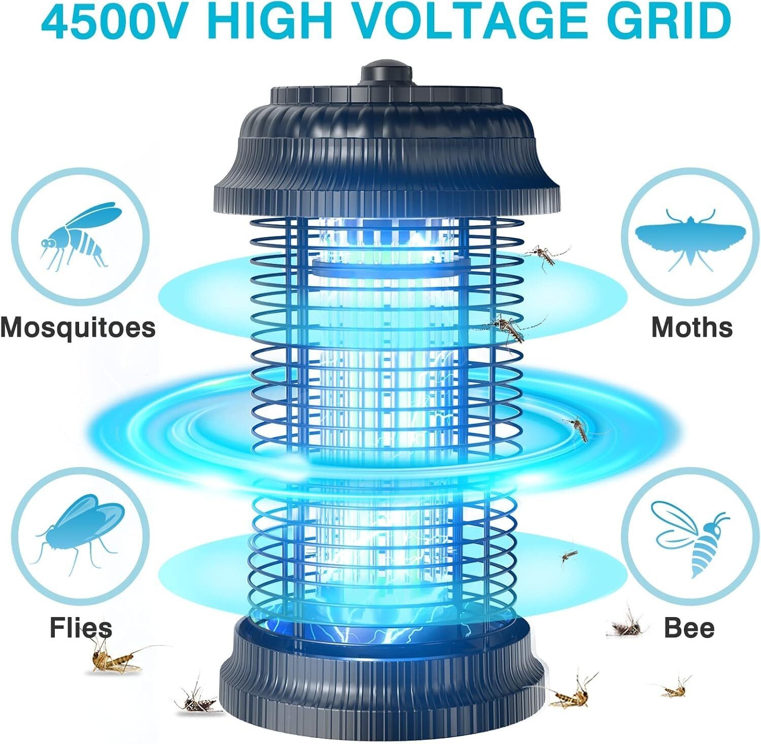 Bug Zapper 4500V Electronic Mosquito Zapper for Outdoor and Indoor Waterproof TP