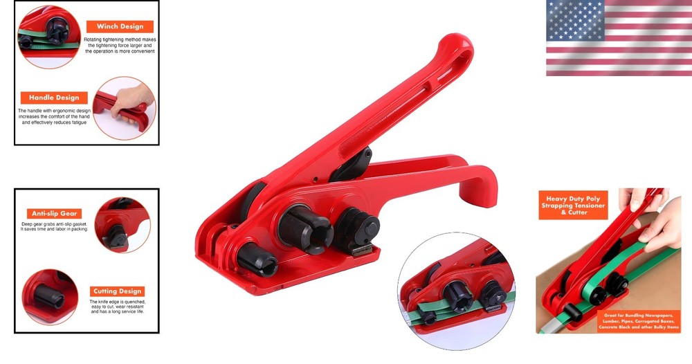 Lightweight Heavy-Duty Strapping Tool with Cutter for Polyester & Polypropylene