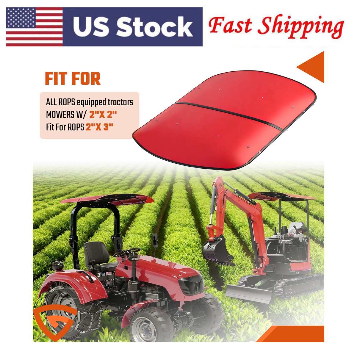 Sun Shield Tuff Top Tractor Canopy For 2" x 2" or 2" x 3" ROPS 48" X 52" Red NEW