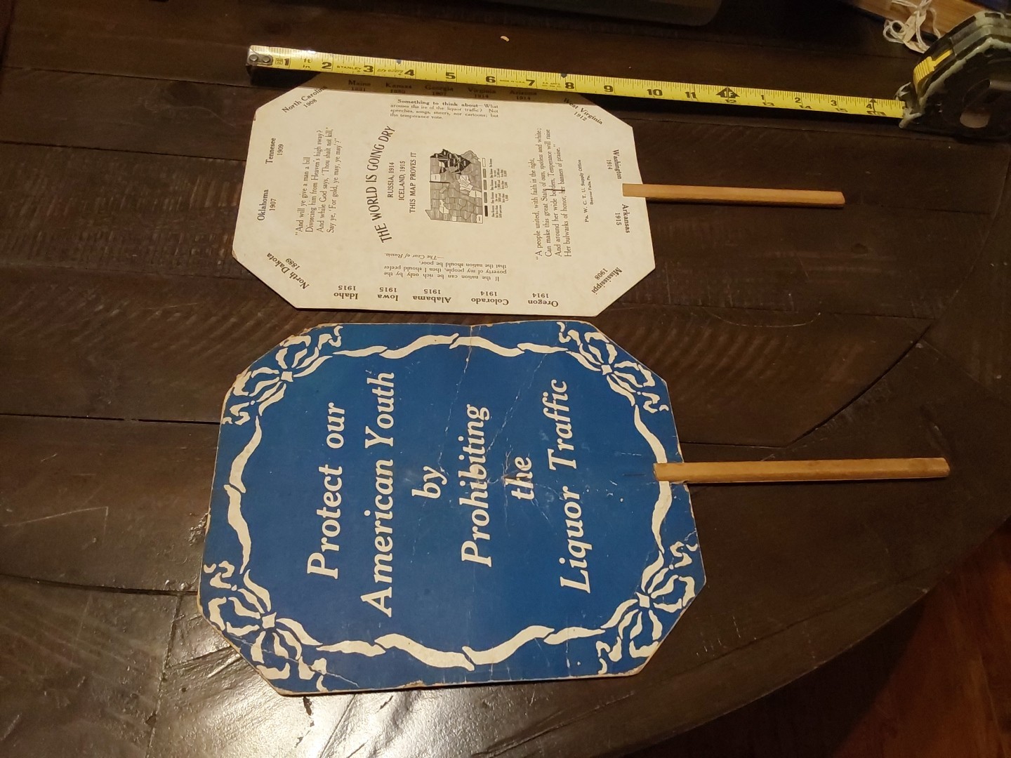 1916 2 Hand Fans WCTU Prohibition Anti Liquor "The World Is Going Dry"