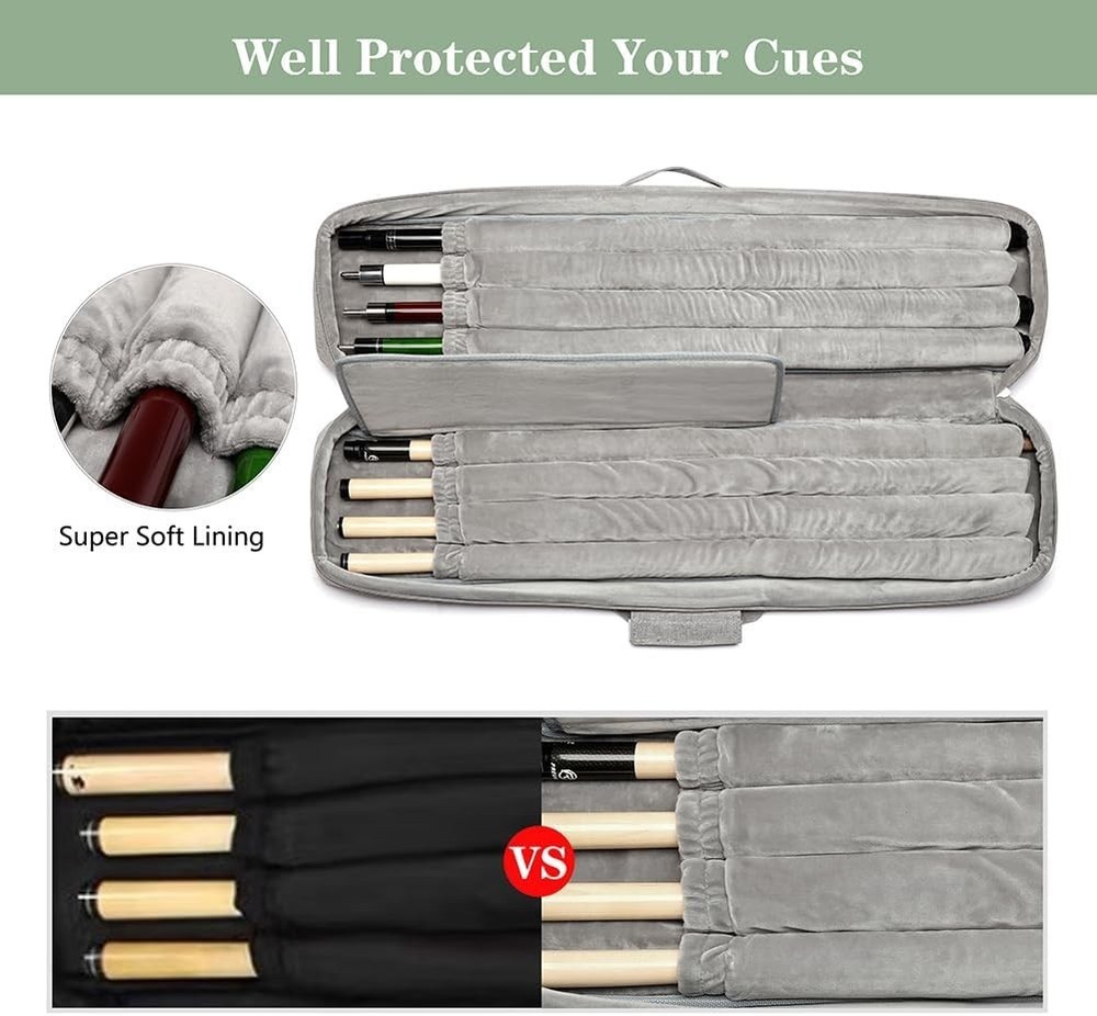 Elegant Hard Case Pool Stick Case with Straps & Handle - Extra Large, Grey