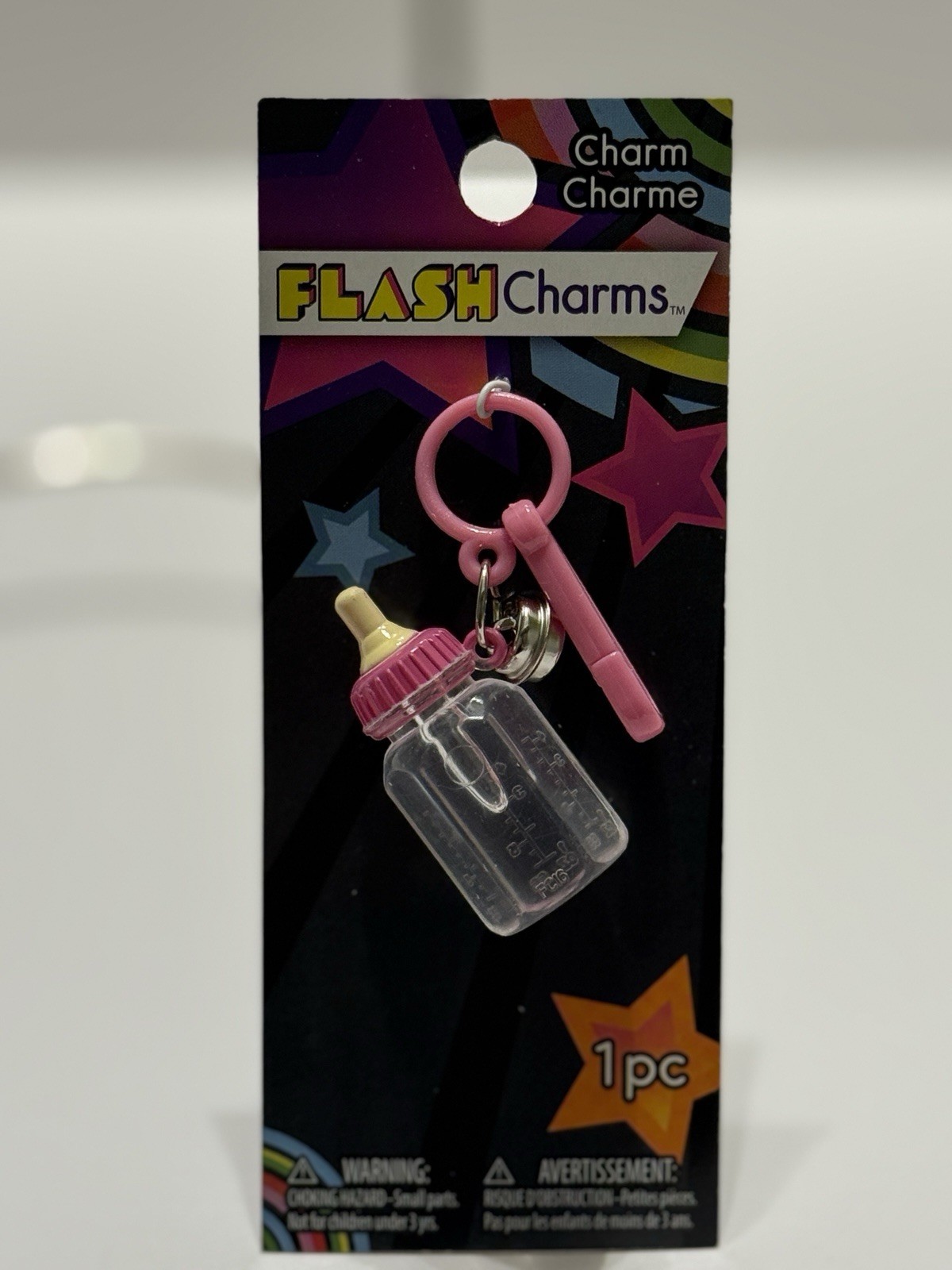 Flash Charms Plastic Bell Clip Retro 80s - Pink & Clear Baby Bottle