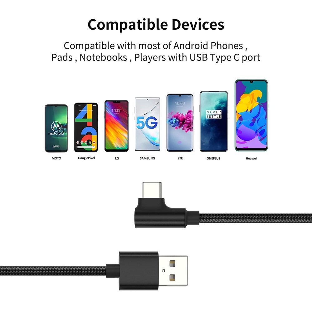 1ft Right Angle USB C Cable Fast Charging, 3 Pack 90 Degree Angled 1FT, USB-C