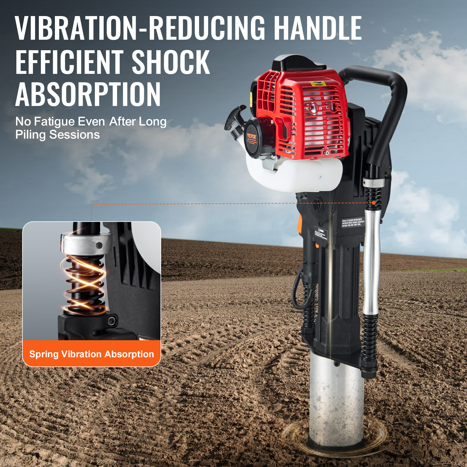 VEVOR 52cc Gas Powered T Post Driver 2-Stroke Fence Pile Pounder Gasoline Engine