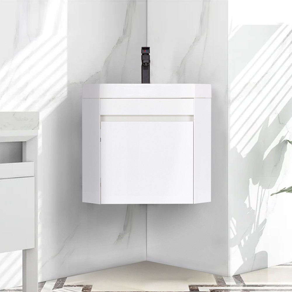 Wall Mounted Corner Bathroom Vanity Sink Combo for Small Space