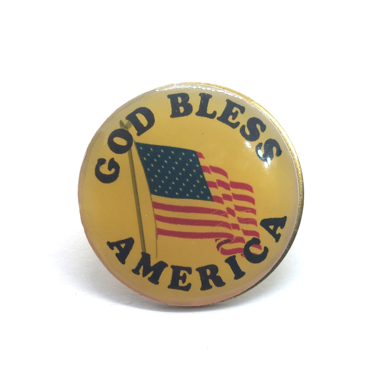 God Bless America Patriotic Lapel Pin American Flag Vintage Round