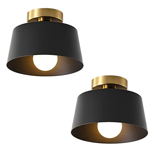 2 Pack Ceiling Light Fixture, Hallway Ceiling Light with Gold 2 Pack Black