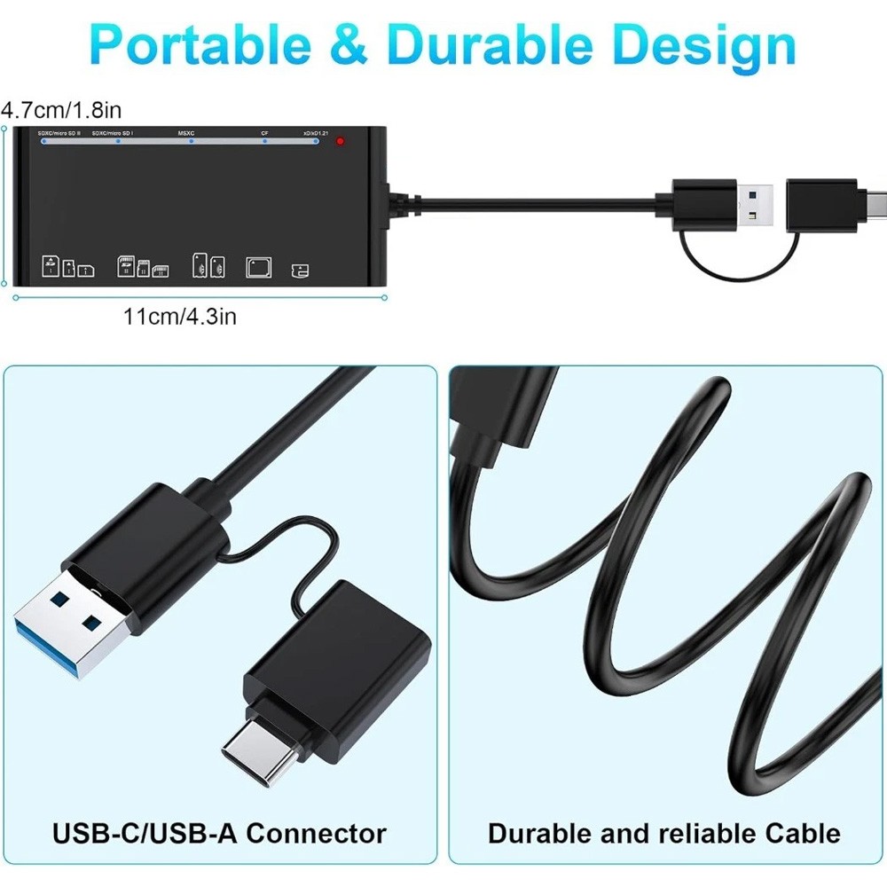 USB 3.0 Memory SD Card Reader, 7 in 1 Adapter Hub for CF, TF, Micro SD, XD, MS